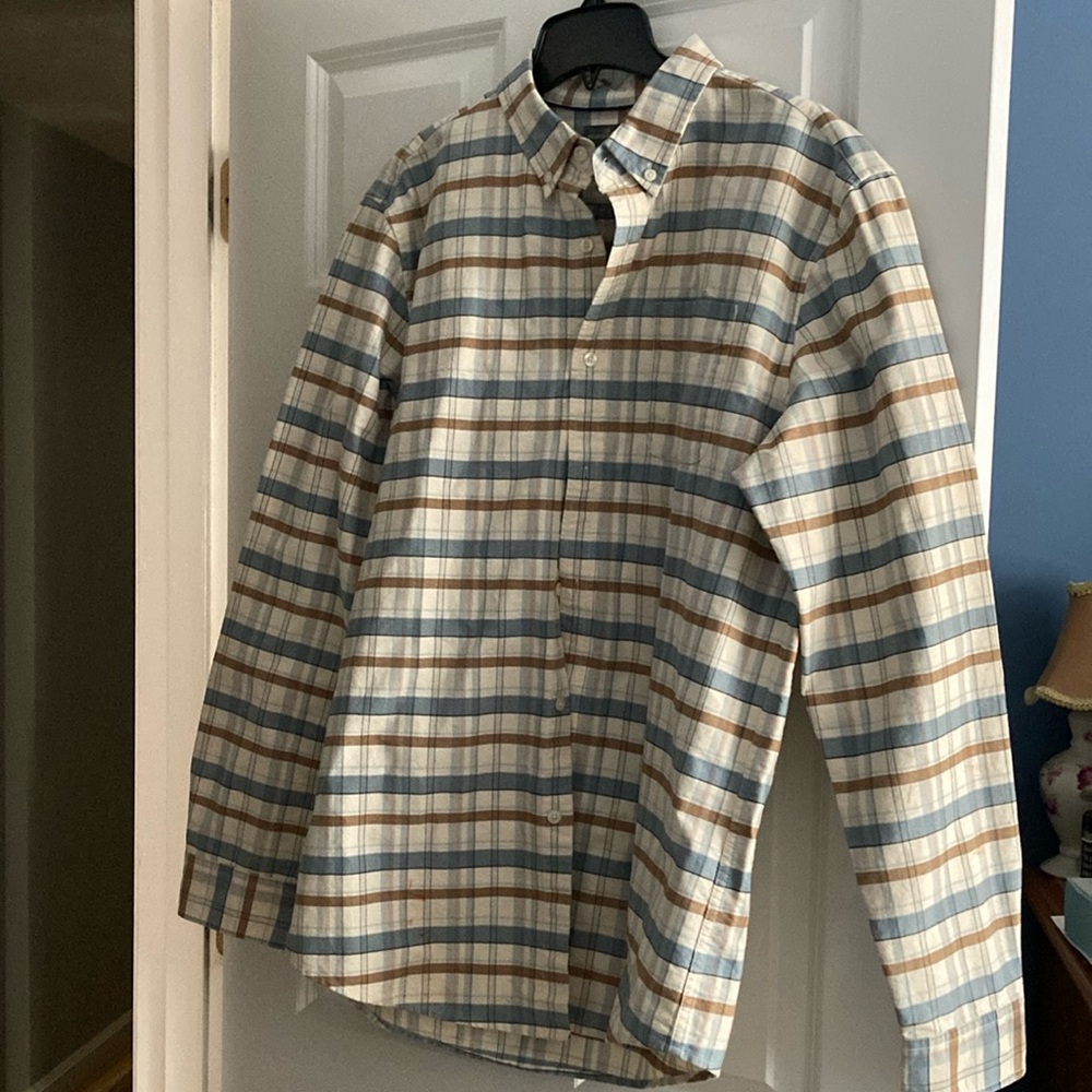 Signature Men's Casual Button Down Shirt - Blue and Brown Plaid